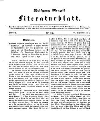 Literaturblatt (Morgenblatt für gebildete Stände) Mittwoch 20. September 1854