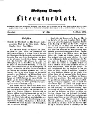 Literaturblatt (Morgenblatt für gebildete Stände) Samstag 7. Oktober 1854