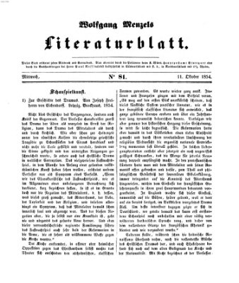 Literaturblatt (Morgenblatt für gebildete Stände) Mittwoch 11. Oktober 1854