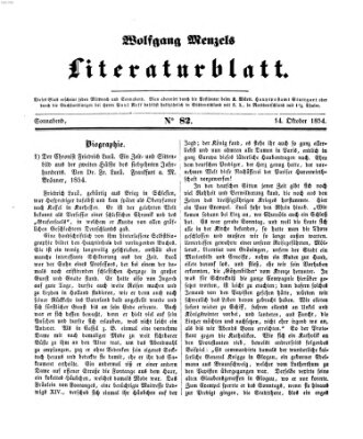 Literaturblatt (Morgenblatt für gebildete Stände) Samstag 14. Oktober 1854