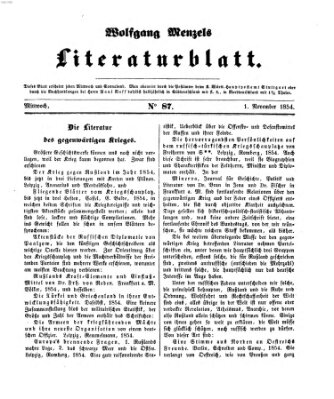 Literaturblatt (Morgenblatt für gebildete Stände) Mittwoch 1. November 1854