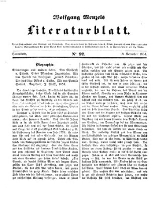 Literaturblatt (Morgenblatt für gebildete Stände) Samstag 18. November 1854