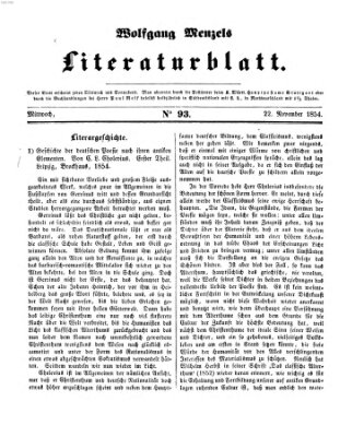 Literaturblatt (Morgenblatt für gebildete Stände) Mittwoch 22. November 1854