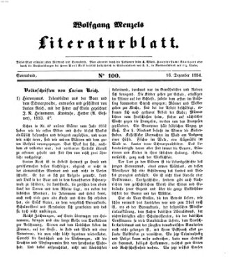 Literaturblatt (Morgenblatt für gebildete Stände) Samstag 16. Dezember 1854