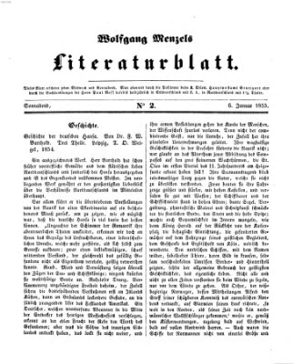 Literaturblatt (Morgenblatt für gebildete Stände) Samstag 6. Januar 1855