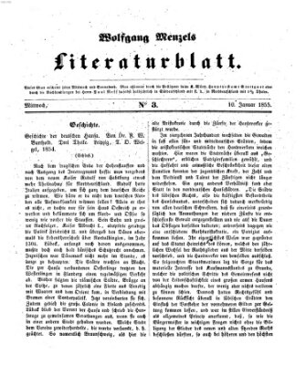 Literaturblatt (Morgenblatt für gebildete Stände) Mittwoch 10. Januar 1855