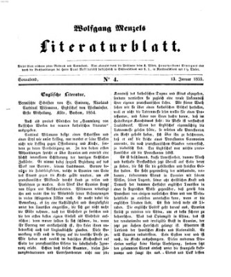 Literaturblatt (Morgenblatt für gebildete Stände) Samstag 13. Januar 1855