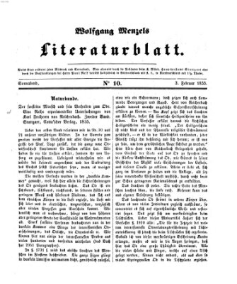 Literaturblatt (Morgenblatt für gebildete Stände) Samstag 3. Februar 1855