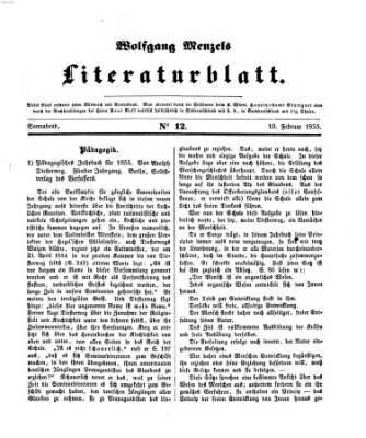 Literaturblatt (Morgenblatt für gebildete Stände) Samstag 10. Februar 1855