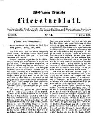 Literaturblatt (Morgenblatt für gebildete Stände) Samstag 17. Februar 1855