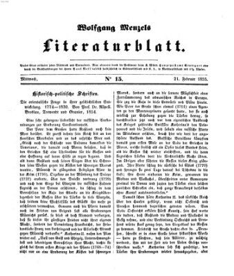 Literaturblatt (Morgenblatt für gebildete Stände) Mittwoch 21. Februar 1855