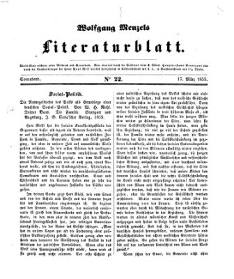 Literaturblatt (Morgenblatt für gebildete Stände) Samstag 17. März 1855