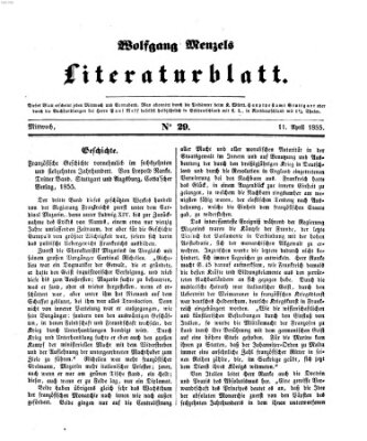 Literaturblatt (Morgenblatt für gebildete Stände) Mittwoch 11. April 1855