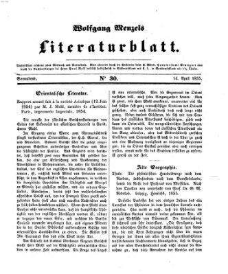 Literaturblatt (Morgenblatt für gebildete Stände) Samstag 14. April 1855