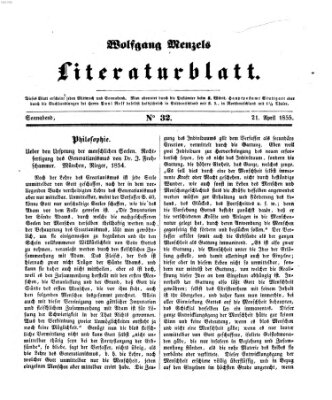 Literaturblatt (Morgenblatt für gebildete Stände) Samstag 21. April 1855