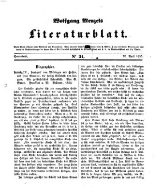 Literaturblatt (Morgenblatt für gebildete Stände) Samstag 28. April 1855