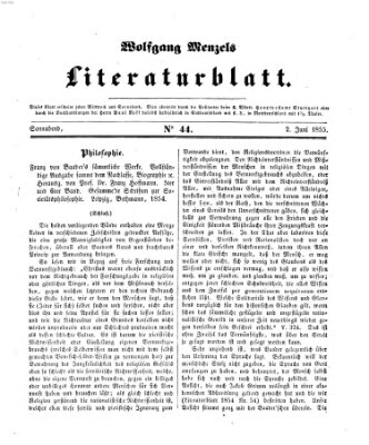 Literaturblatt (Morgenblatt für gebildete Stände) Samstag 2. Juni 1855