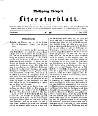 Literaturblatt (Morgenblatt für gebildete Stände) Samstag 9. Juni 1855