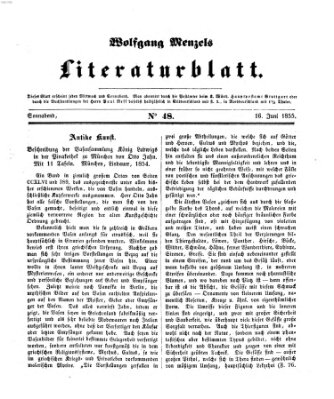 Literaturblatt (Morgenblatt für gebildete Stände) Samstag 16. Juni 1855