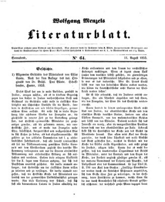 Literaturblatt (Morgenblatt für gebildete Stände) Samstag 11. August 1855