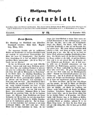 Literaturblatt (Morgenblatt für gebildete Stände) Samstag 8. September 1855