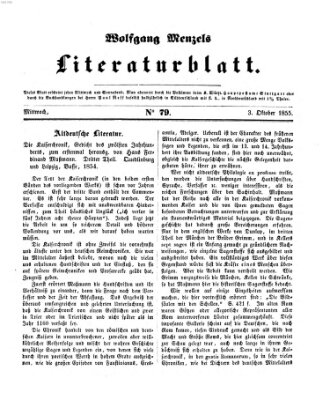 Literaturblatt (Morgenblatt für gebildete Stände) Mittwoch 3. Oktober 1855