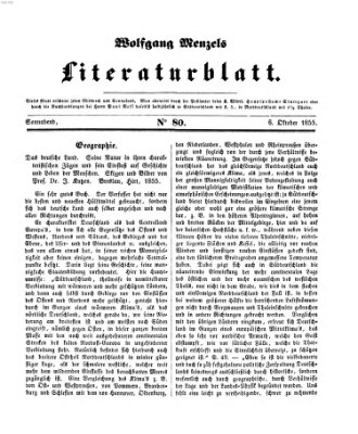 Literaturblatt (Morgenblatt für gebildete Stände) Samstag 6. Oktober 1855