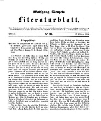 Literaturblatt (Morgenblatt für gebildete Stände) Mittwoch 10. Oktober 1855