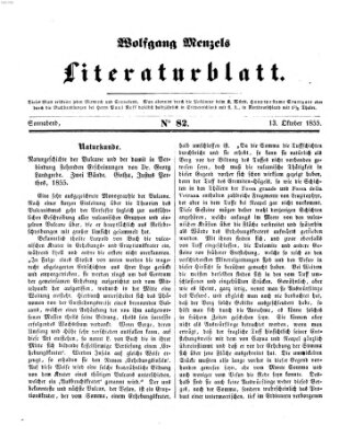 Literaturblatt (Morgenblatt für gebildete Stände) Samstag 13. Oktober 1855