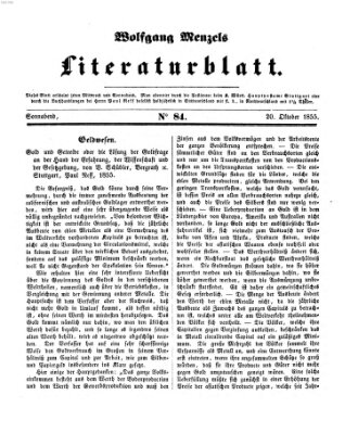 Literaturblatt (Morgenblatt für gebildete Stände) Samstag 20. Oktober 1855