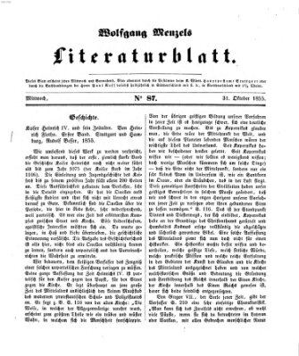 Literaturblatt (Morgenblatt für gebildete Stände) Mittwoch 31. Oktober 1855