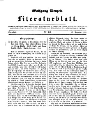 Literaturblatt (Morgenblatt für gebildete Stände) Samstag 17. November 1855