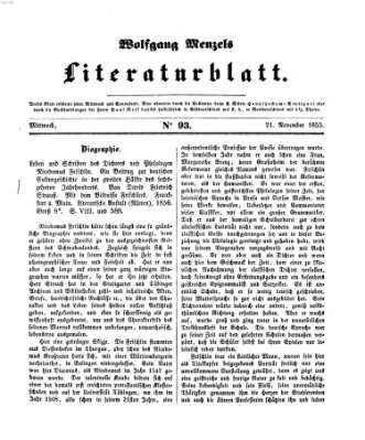 Literaturblatt (Morgenblatt für gebildete Stände) Mittwoch 21. November 1855