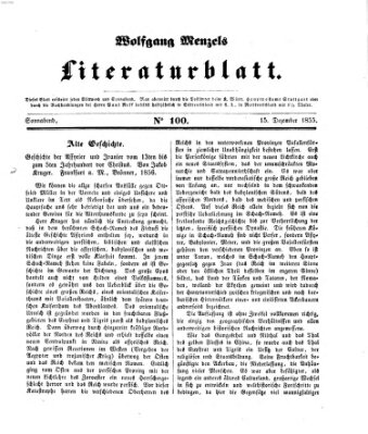 Literaturblatt (Morgenblatt für gebildete Stände) Samstag 15. Dezember 1855