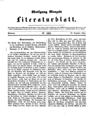 Literaturblatt (Morgenblatt für gebildete Stände) Mittwoch 19. Dezember 1855