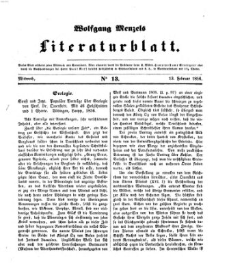 Literaturblatt (Morgenblatt für gebildete Stände) Dienstag 13. Februar 1855