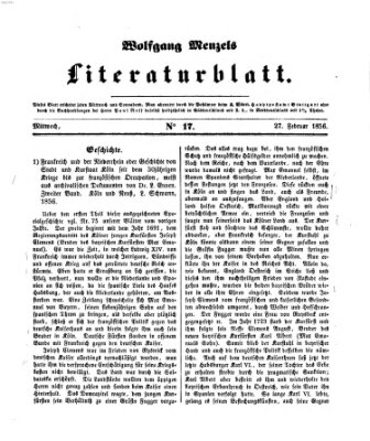 Literaturblatt (Morgenblatt für gebildete Stände) Dienstag 27. Februar 1855