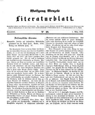 Literaturblatt (Morgenblatt für gebildete Stände) Donnerstag 1. März 1855