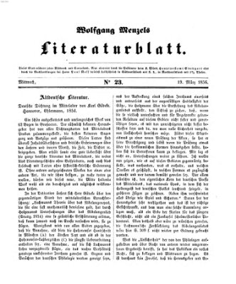 Literaturblatt (Morgenblatt für gebildete Stände) Montag 19. März 1855