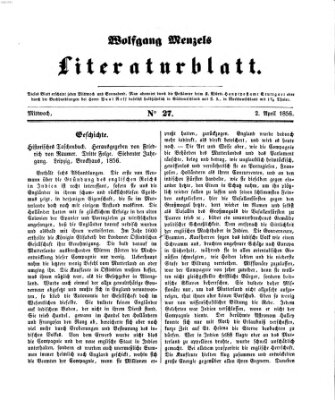 Literaturblatt (Morgenblatt für gebildete Stände) Montag 2. April 1855