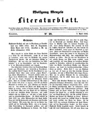 Literaturblatt (Morgenblatt für gebildete Stände) Donnerstag 5. April 1855