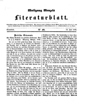 Literaturblatt (Morgenblatt für gebildete Stände) Donnerstag 14. Juni 1855