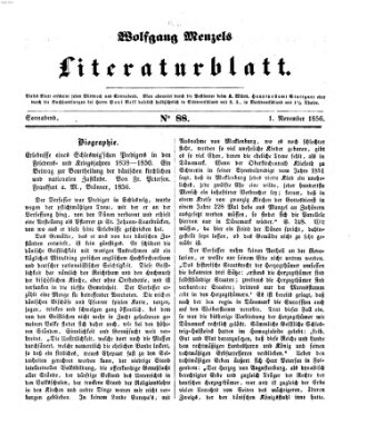 Literaturblatt (Morgenblatt für gebildete Stände) Donnerstag 1. November 1855