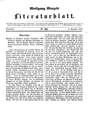 Literaturblatt (Morgenblatt für gebildete Stände) Donnerstag 8. November 1855