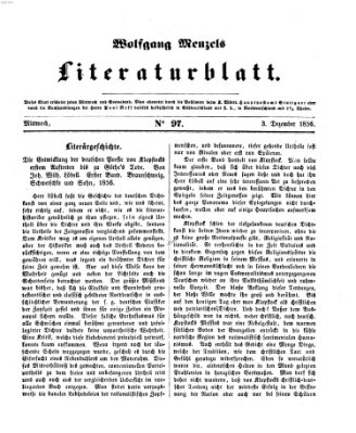 Literaturblatt (Morgenblatt für gebildete Stände) Montag 3. Dezember 1855