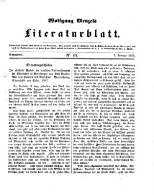 Literaturblatt (Morgenblatt für gebildete Stände) Samstag 7. Februar 1857