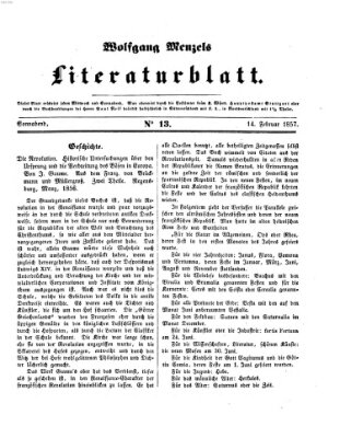 Literaturblatt (Morgenblatt für gebildete Stände) Samstag 14. Februar 1857