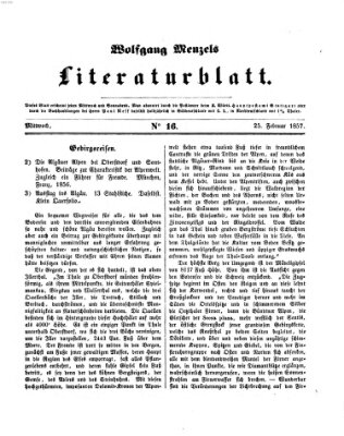 Literaturblatt (Morgenblatt für gebildete Stände) Mittwoch 25. Februar 1857