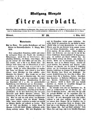 Literaturblatt (Morgenblatt für gebildete Stände) Mittwoch 4. März 1857