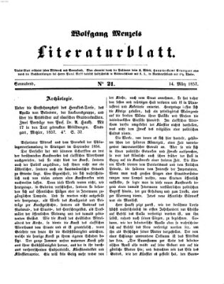 Literaturblatt (Morgenblatt für gebildete Stände) Samstag 14. März 1857